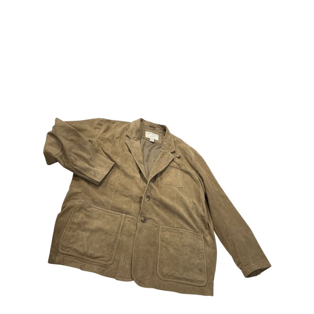 Orvis Vtg Style Mens Tan Leather Field Blazer Jacket Sz 52 XXL SKU 9397